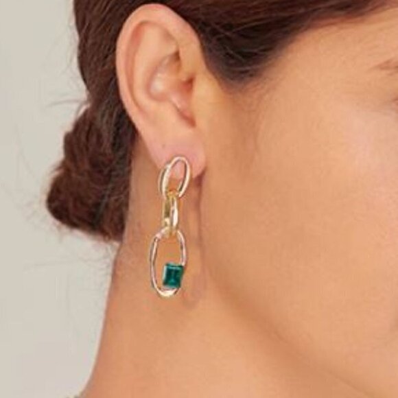 Jewelry - Gold Plated Copper/Emerald Cubic Zirconia Stone Earrings